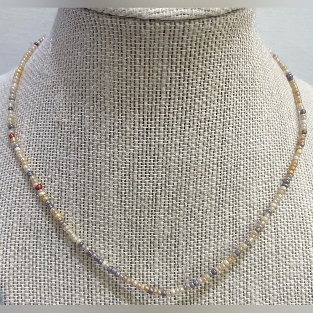 Cream/Tan Sand Small Beaded Choker Necklace Boho Preppy Beach Coastal Neutral